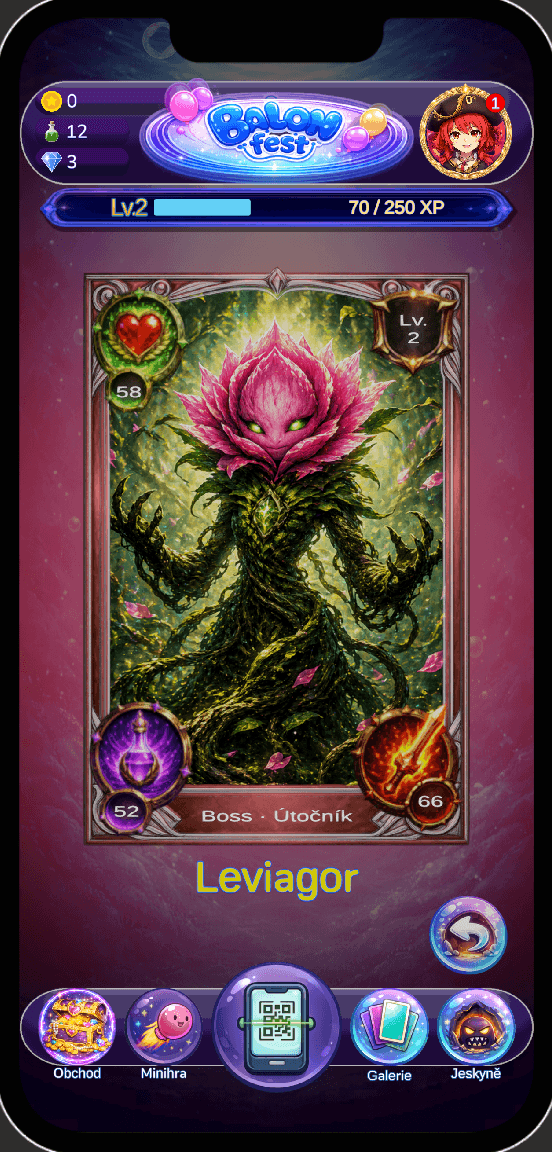 Ukázka sběratelské karty v aplikaci BalonFest